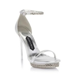 Jessica Rich Size 5 EUC 35 Silver Leather Chain Stiletto NEW RETAIL $175